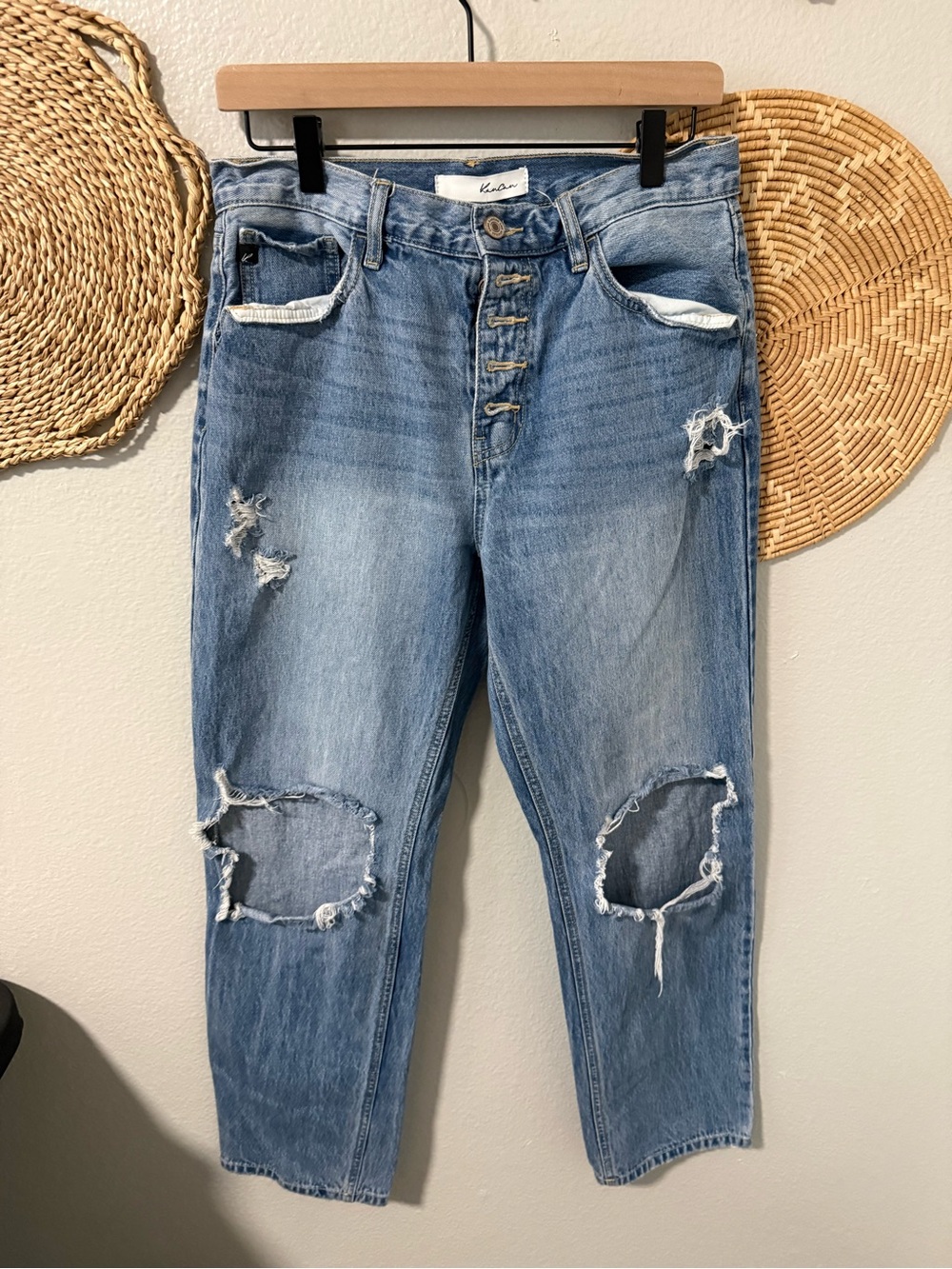 KanCan Light Blue Distressed Cropped Boyfriend Jeans